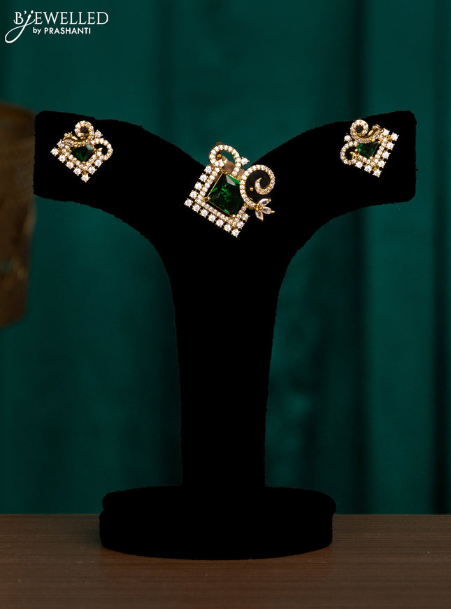 Pendant set with emerald and cz stones in victorian finish