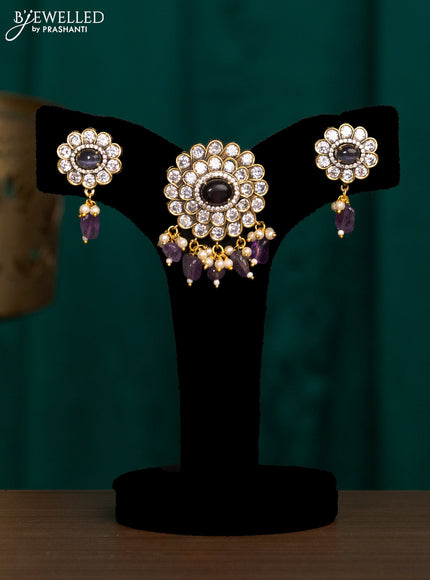 Pendant set with violet & cz stones and beads hanging in victorian finish