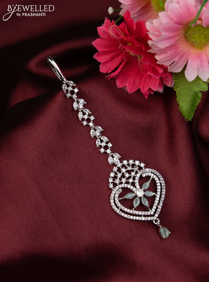 Zircon maang tikka with mint green & cz stones and hanging