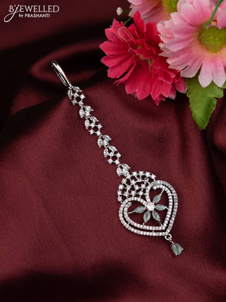 Zircon maang tikka with mint green & cz stones and hanging