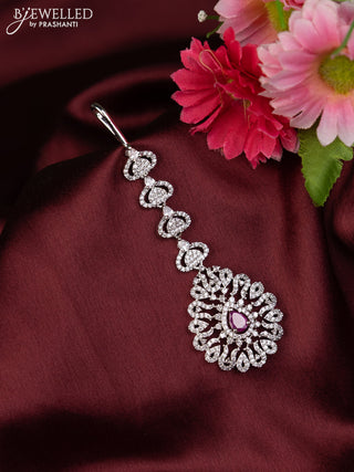 Zircon maang tikka with ruby and cz stones