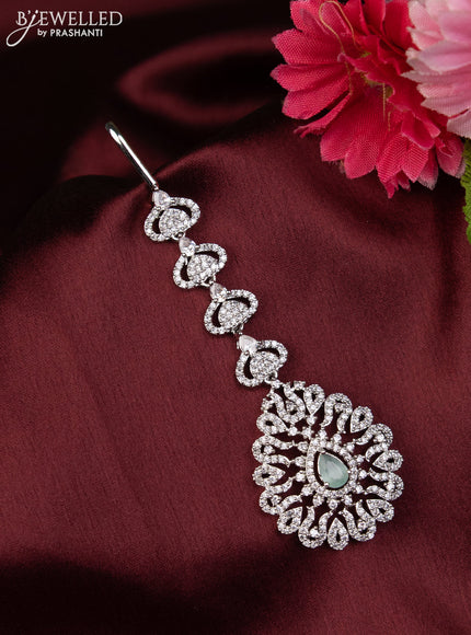 Zircon maang tikka with mint green and cz stones