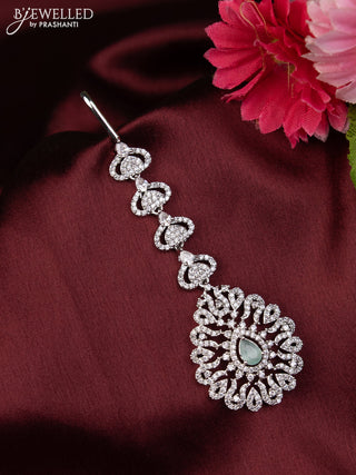 Zircon maang tikka with mint green and cz stones