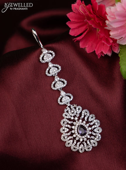 Zircon maang tikka with violet and cz stones