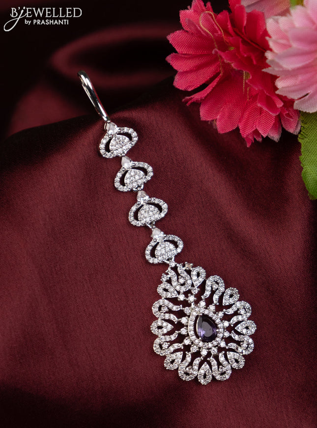 Zircon maang tikka with violet and cz stones