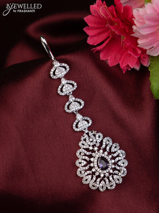 Zircon maang tikka with violet and cz stones