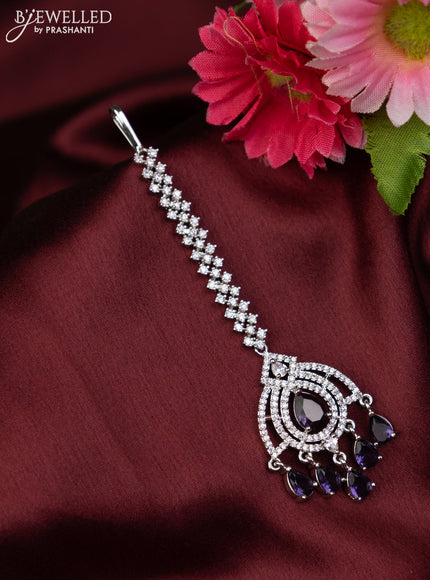 Zircon maang tikka with violet & cz stones and hanging