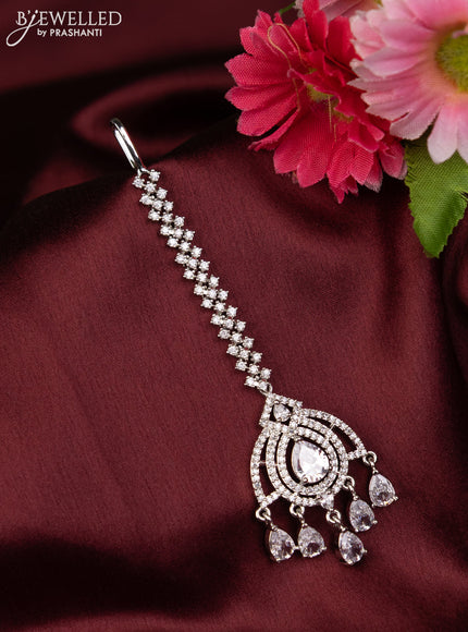 Zircon maang tikka with cz stones and hangings