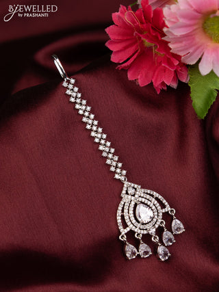 Zircon maang tikka with cz stones and hangings