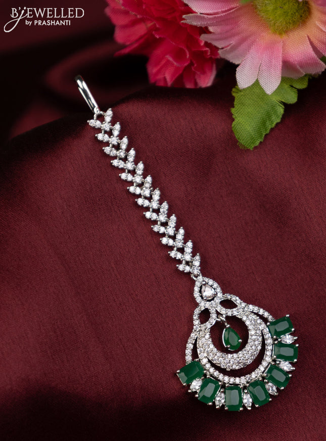 Zircon maang tikka with emerald and cz stones