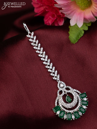 Zircon maang tikka with emerald and cz stones