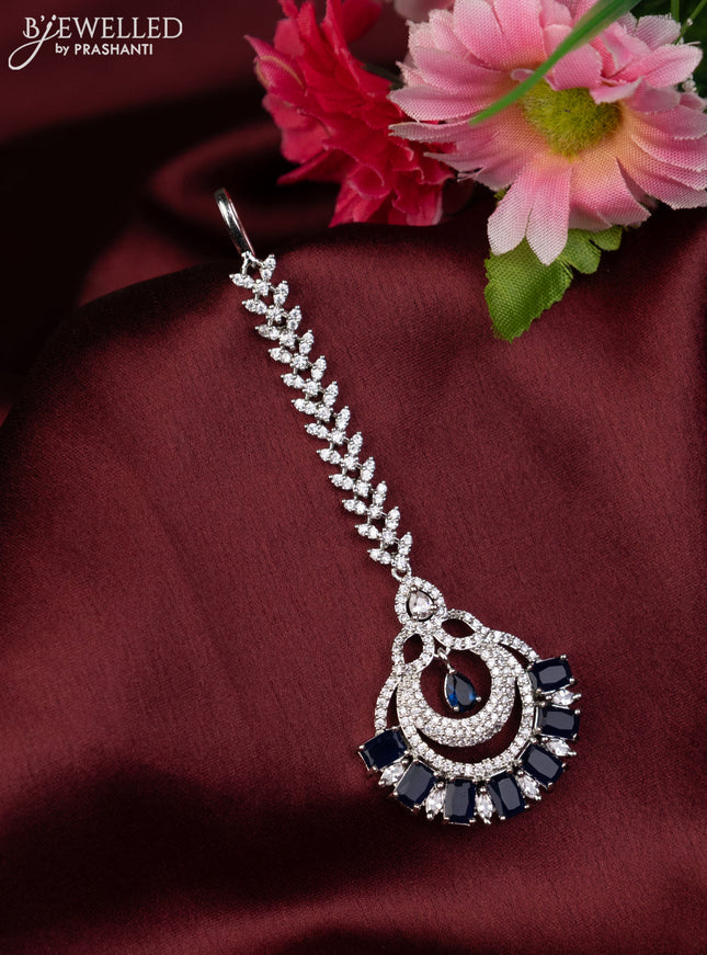 Zircon maang tikka with sapphire and cz stones