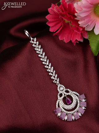 Zircon maang tikka with ruby and cz stones