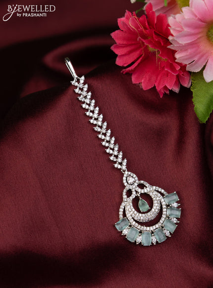 Zircon maang tikka with mint green and cz stones