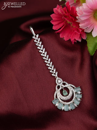 Zircon maang tikka with mint green and cz stones