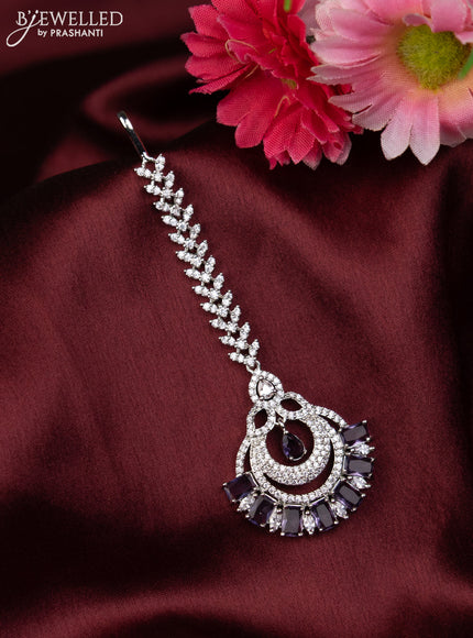 Zircon maang tikka with violet and cz stones