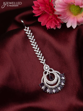 Zircon maang tikka with violet and cz stones