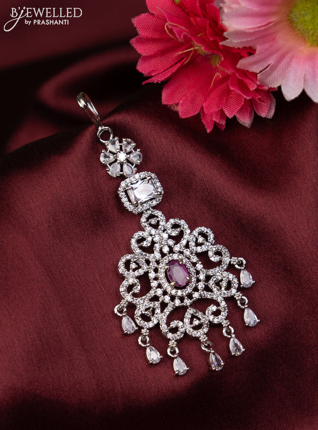 Zircon maang tikka with ruby & cz stones and hangings