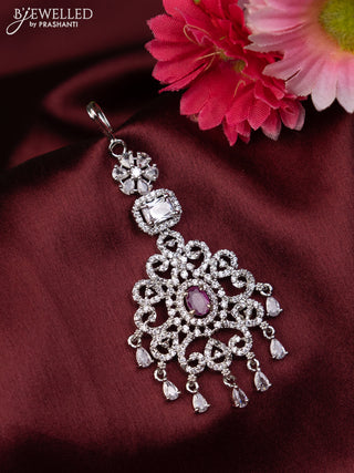 Zircon maang tikka with ruby & cz stones and hangings