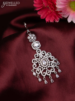 Zircon maang tikka with cz stones and hangings