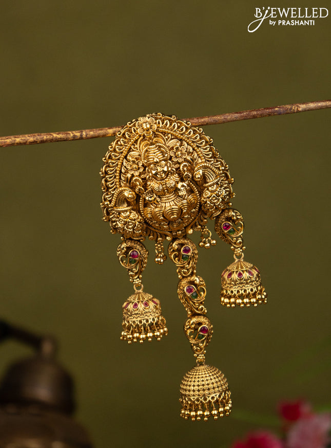 Antique jada billai lakshmi design with kemp stones and golden beads hanging
