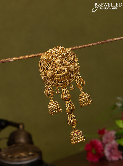 Antique jada billai lakshmi design with kemp stones and golden beads hanging