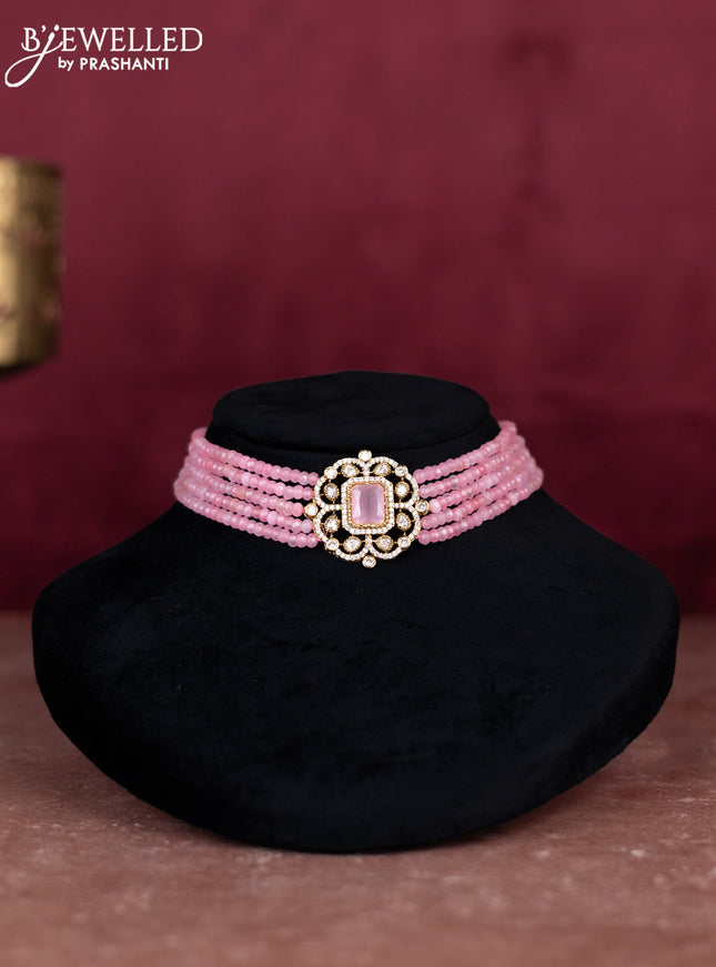 Beaded baby pink choker with cz stones pendant