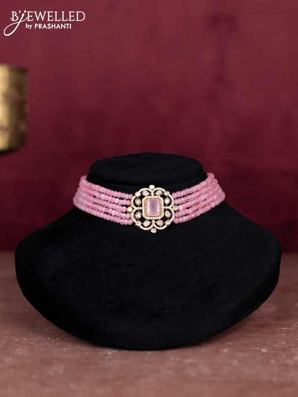 Beaded baby pink choker with cz stones pendant