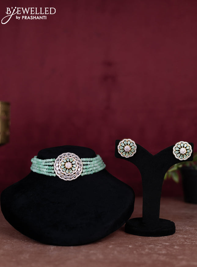 Beaded mint green choker with cz stones pendant
