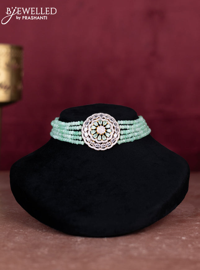 Beaded mint green choker with cz stones pendant