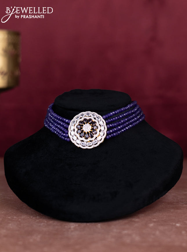 Beaded violet choker with cz stones pendant