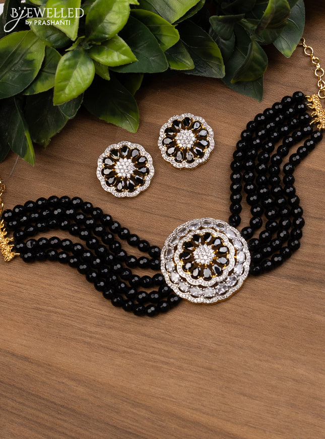 Beaded black choker with cz stones pendant