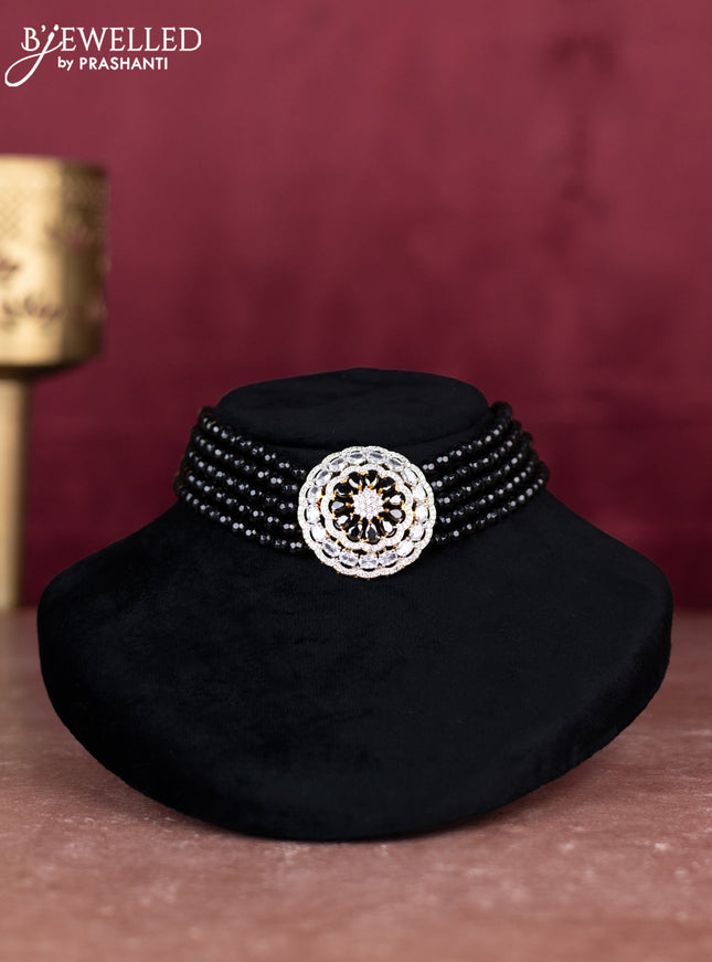 Beaded black choker with cz stones pendant