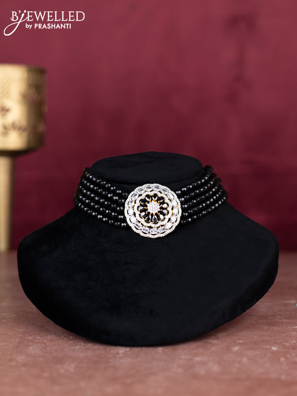 Beaded black choker with cz stones pendant