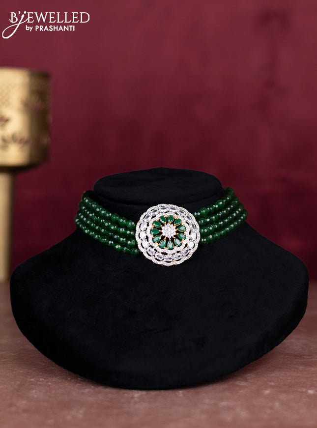 Beaded green choker with emerald and cz stones pendant
