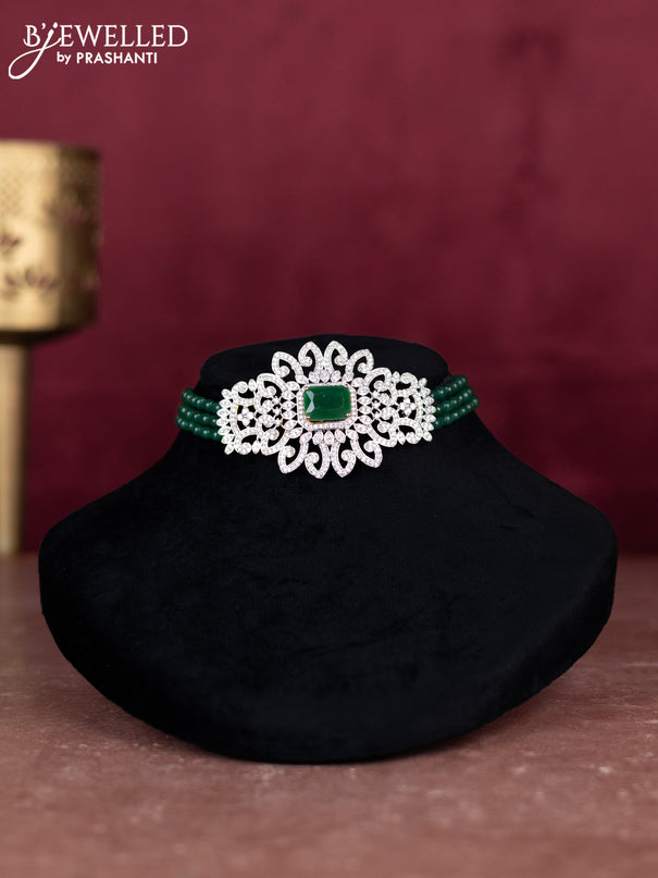 Beaded green choker with emerald and cz stones pendant