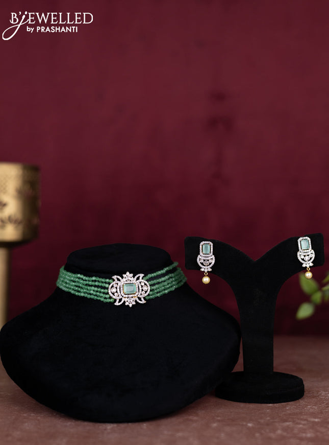 Beaded mint green choker with cz stones pendant