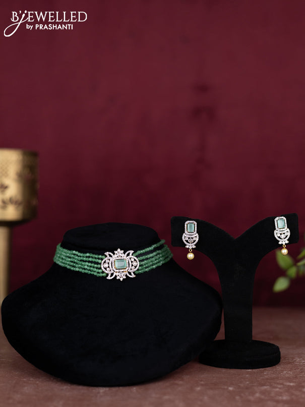 Beaded mint green choker with cz stones pendant