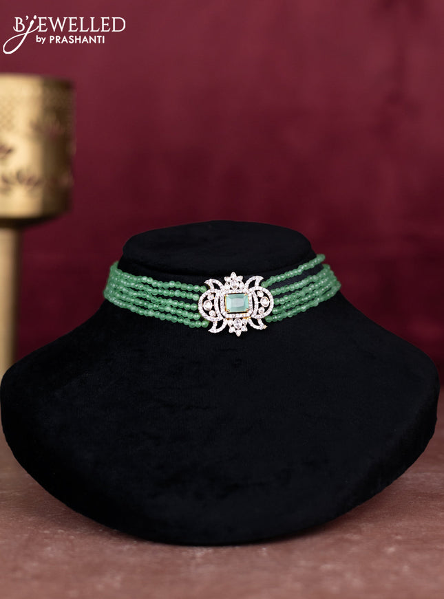 Beaded mint green choker with cz stones pendant