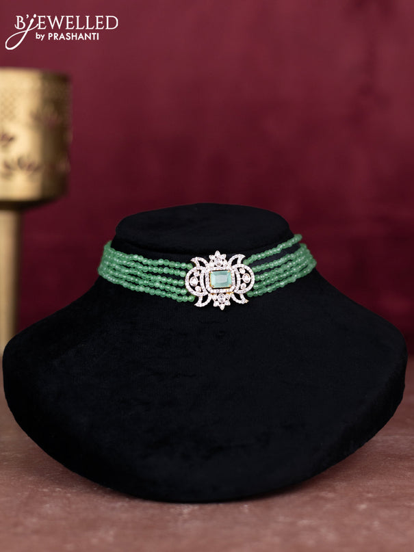 Beaded mint green choker with cz stones pendant