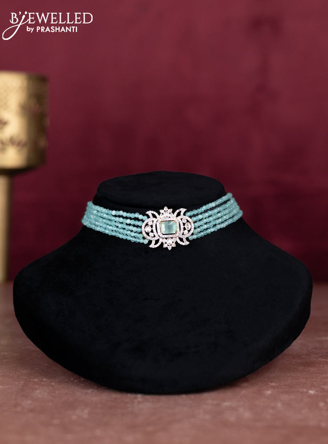 Beaded ice blue choker with mint green and cz stones pendant