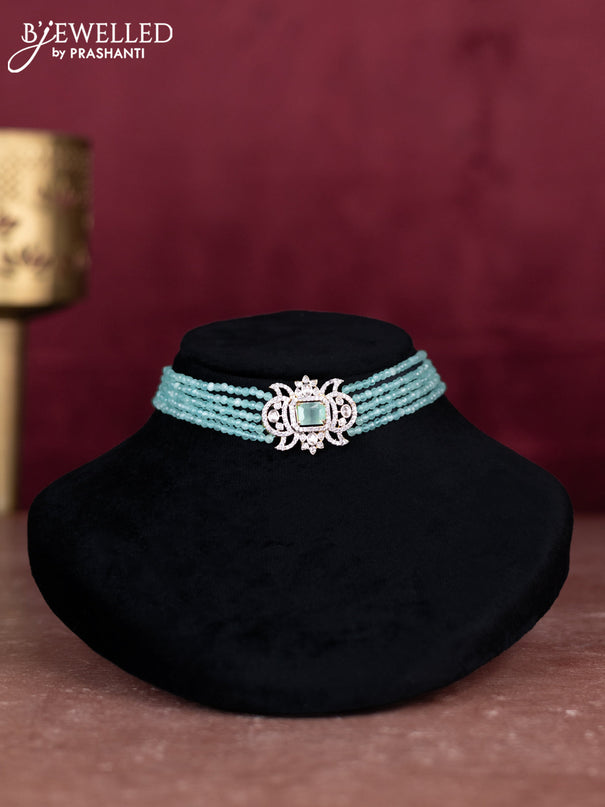 Beaded ice blue choker with mint green and cz stones pendant