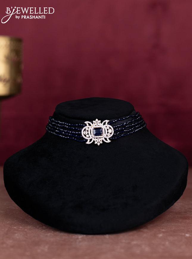 Beaded blue choker with sapphire and cz stones pendant
