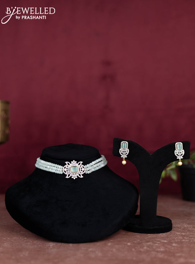 Beaded mint green choker with cz stones pendant