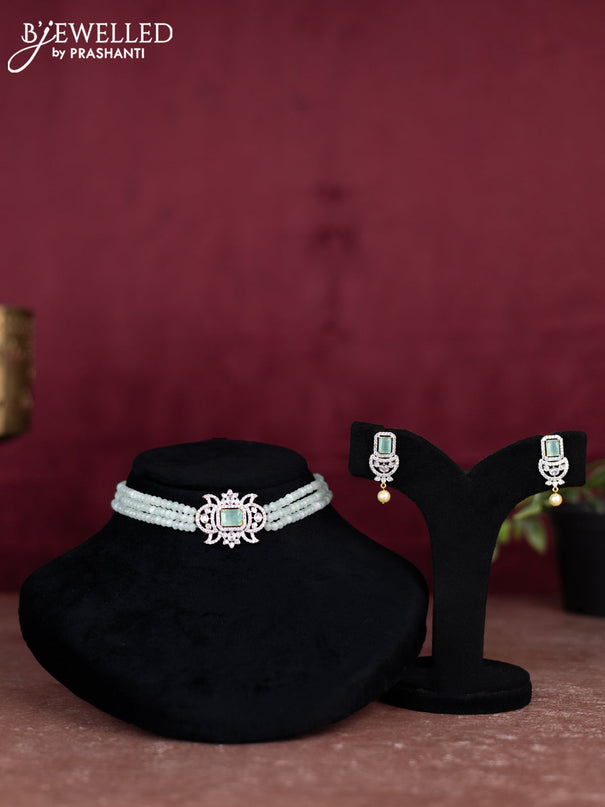 Beaded mint green choker with cz stones pendant