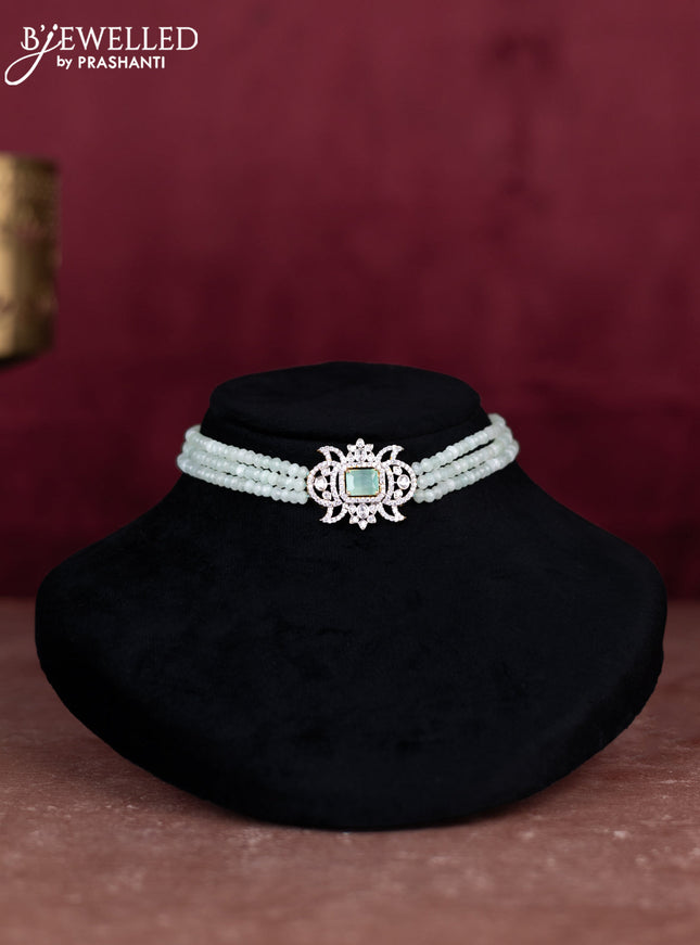 Beaded mint green choker with cz stones pendant