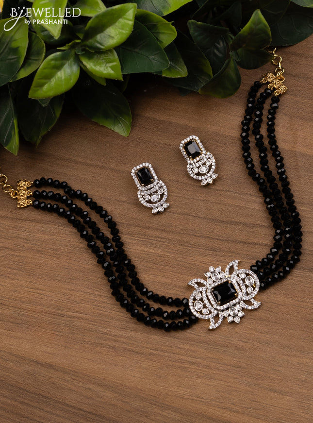 Beaded black choker with cz stones pendant