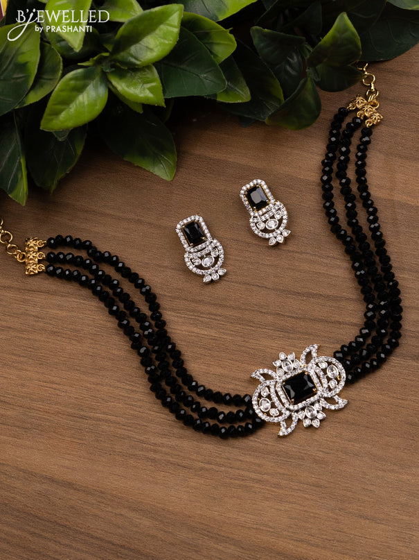 Beaded black choker with cz stones pendant