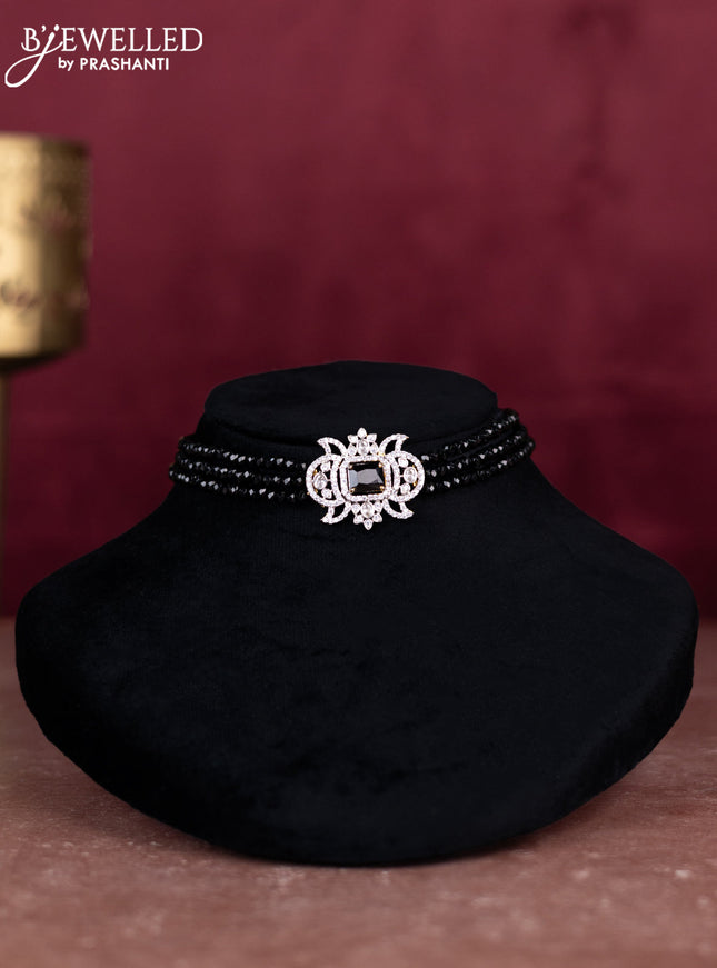 Beaded black choker with cz stones pendant