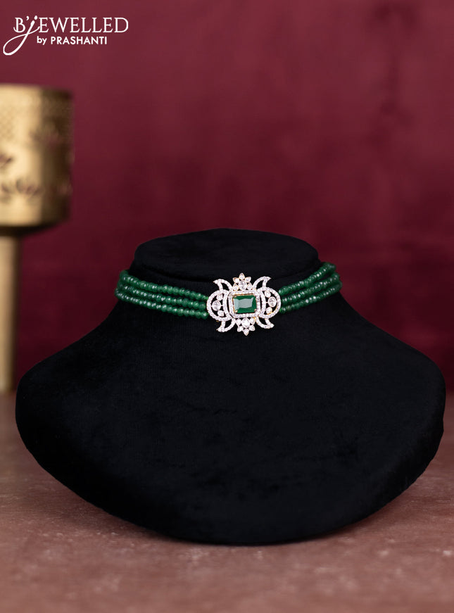 Beaded green choker with emerald and cz stones pendant